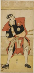 De acteur Sakata Hangoro III als Omi no Kotoda in het toneelstuk Haru no Nishiki Date-zome Soga, opgevoerd in het Nakamura Theater in de tweede maand, 1790