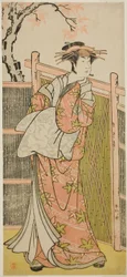 De acteur Sawamura Sojuro III als de geest van de courtisane Takao in het toneelstuk Takao Daimyojin Momiji no Tamagaki, opgevoerd in het Nakamura Theater in de zevende maand, 1787