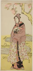 De acteur Segawa Kikunojo III als Kumenosuke in het toneelstuk Keisei Natori Soga, opgevoerd in het Kiri Theater in de tweede maand, 1788