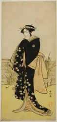 De acteur Segawa Kikunojo III als Oshichi in het toneelstuk Junshoku Edo Murasaki, opgevoerd in het Ichimura Theater in de eerste maand, 1779
