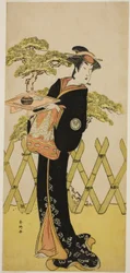 De acteur Segawa Tomisaburo II als Lady Masago (Masago Gozen) () in het toneelstuk Genji Saiko Kogane no Tachibana (), Opgevoerd in het Ichimura Theater () in de Elfde Maand, 1788 ()
