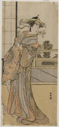 Arashi Murajiro als een courtisane met een brief, late 1780s