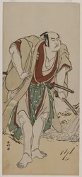Otani Hiroji III als een samoerai naast een stroom