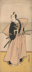 De acteur Ichikawa Omezo als een samoerai met twee zwaarden