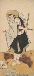 De Eerste Nakamura Nakazo als een Ronin Samurai Gekleed in een Zwarte Kimono, ca. 1784-88