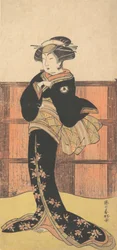 De vierde Iwai Hanshiro als vrouw in een zwarte kimono, ca. 1778