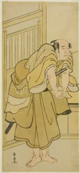 De acteur Asao Tamejuro I als dronken Gotobei in het stuk Yoshitsune Koshigoe Jo, uitgevoerd in het Ichimura Theater in de negende maand, 1790