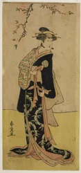 De Acteur Yamashita Mangiku I als Dame Yuya (Yuya Gozen) (?) in het Toneelstuk Heike Hyobanki (?), uitgevoerd in het Nakamura Theater (?) in de Zevende Maand, 1789 (?)
