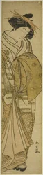 Courtisane in een kimono met chrysantenpatroon