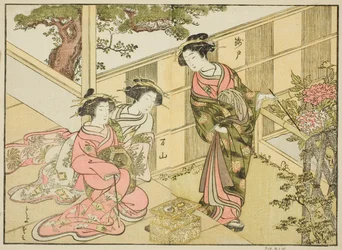 Courtisanes van de Chojiya, uit het boek "Een Vergelijking van Schoonheden van de Groene Huizen: Een Spiegel van Hun Vormen (Seiro bijin awase sugata kagami)," deel 1
