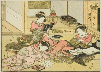 Courtisanes van de Chojiya, uit het boek "Spiegel van mooie vrouwen van de plezierwijken (Seiro bijin awase sugata kagami)," deel 1
