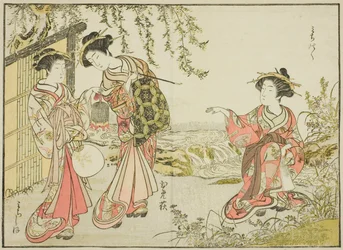 Courtisanes van de Kadotsutaya, uit het boek "Spiegel van mooie vrouwen van de plezierwijken (Seiro bijin awase sugata kagami)," deel 1