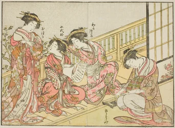 Courtisanes van de Takeya, uit het boek "Spiegel van Mooie Vrouwen van de Plezierkwartieren (Seiro bijin awase sugata kagami)," deel 1
