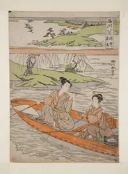 Neerdalende Ganzen bij Suzaki (kleur houtsnede)