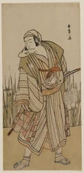 Ichikawa Danjuro V als een reiziger naast een bosje iris, ca. 1780