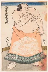 Portret van de sumoworstelaar Kotozan met een ritueel schort. Prent door Shunsho, Katsukawa (1726-1793), ca. 1775