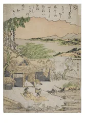 Lettergreep - Ku uit de serie Verhalen van Ise in Modieuze Brokaatafdrukken, c.1770-1773