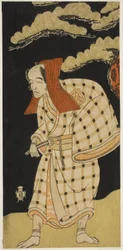 De acteur Arashi Otohachi I als Numataro Kyusei vermomd als de inbreker Ipponzaemon in het stuk Otokoyama Yunzei Kurabe, uitgevoerd in het Ichimura Theater in de elfde maand, 1768