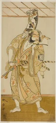 De Acteur Arashi Sangoro II als Asahina Saburo in het stuk Iro Maki-e Soga no Sakazuki, uitgevoerd in het Morita Theater in de eerste maand, 1773