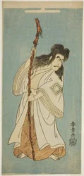 De acteur Ichikawa Danjuro IV mogelijk als Tenjiku Tokubei in het stuk "Tenjiku Tokubei keert het roer naar huis (Tenjiku Tokubei Kokyo no Torikaji)," uitgevoerd in het Nakamura Theater in de achtste maand, 1768