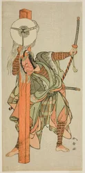 De acteur Ichikawa Danjuro V als Atomi no Ichii in het stuk Miya-bashira Iwao no Butai, uitgevoerd in het Morita Theater in de zevende maand, 1773