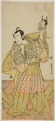 De acteur Ichikawa Danjuro V als Kudo Suketsune in het stuk Kaido Ichi Yawaragi Soga, uitgevoerd in het Nakamura Theater in de eerste maand, 1778