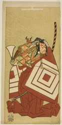 De acteur Ichikawa Danjuro V als Watanabe Kiou Takiguchi in het stuk Nue no Mori Ichiyo no Mato, uitgevoerd in het Nakamura Theater in de elfde maand, 1770