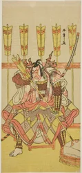 De acteur Ichikawa Danjuro V als Yanone Goro in het stuk Kuruwa-gayoi Komachi Soga, uitgevoerd in het Nakamura Theater in de vijfde maand, 1781