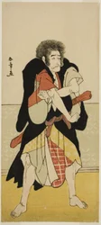 De acteur Ichikawa Danjuro V als de afvallige monnik Wantetsu van Okami-dani in het stuk Date Nishiki Tsui no Yumitori, uitgevoerd in het Morita Theater in de elfde maand, 1778