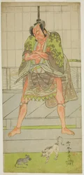 De acteur Ichikawa Danjuro V als de Yakko Matsueda Sakinosuke in het stuk Keisei Momiji no Uchikake, uitgevoerd in het Morita Theater in de zevende maand, 1772