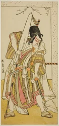 De acteur Ichikawa Ebizo III als Matsuo-maru in het stuk Sugawara Denju Tenarai Kagami, uitgevoerd in het Ichimura Theater in de zevende maand, 1776