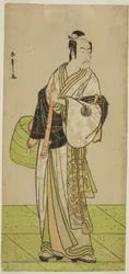 De acteur Ichikawa Ebizo als Kudo Suketsune vermomd als een Komuso in het stuk Waka Murasaki Edokko Soga, uitgevoerd in het Ichimura Theater in de eerste maand, 1792