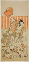 De Acteur Ichikawa Monnosuke II als Ageha no Chokichi Vermomd als Soga no Goro Tokimune in het Toneelstuk Kaido Ichi Yawaragi Soga, Opgevoerd in het Nakamura Theater in de Derde Maand, 1778