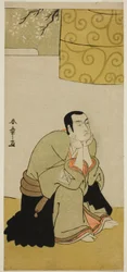 De acteur Ichikawa Monnosuke II als boeddhistische monnik in het stuk Edo no Hana Mimasu Soga, opgevoerd in het Nakamura Theater in de vierde maand, 1783