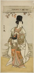De Acteur Ichikawa Monnosuke II als de Hofdienaar Shoheida Sadamori in het Toneelstuk Masakado Kammuri no Hatsuyuki, Opgevoerd in het Nakamura Theater in de Elfde Maand, 1777