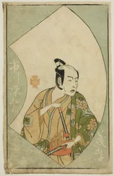 De acteur Ichikawa Somegoro, uit "Een prentenboek van toneelwaaiers (Ehon butai ogi)"