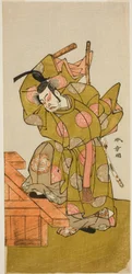 De acteur Ichimura Uzaemon IX als Otomo no Kuronushi in het toneelstuk Sugata no Hana Yuki no Kuronushi, opgevoerd in het Ichimura-theater in de elfde maand van 1776