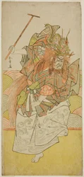 De acteur Ichimura Uzaemon IX als een incarnatie van de Drakenkoning in het toneelstuk Saki Masuya Ume on Kachidoki, opgevoerd in het Ichimura-theater in de elfde maand van 1778