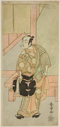 De acteur Ichimura Uzaemon IX als de kapper Komagata Ikkaku in het stuk Fuji no Yuki Kaikei Soga, uitgevoerd in het Ichimura Theater in de eerste maand, 1770