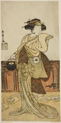 De acteur Iwai Hanshiro IV als Tsukisayo in het stuk Gohiiki Nenne Soga, uitgevoerd in het Nakamura Theater in de eerste maand, 1779