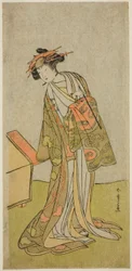 De acteur Iwai Hanshiro IV als de courtisane Agemaki in het stuk "Sukeroku Yukari no Hatsu-zakura," opgevoerd in het Ichimura Theater in de derde maand, 1776