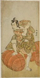 De acteur Matsumoto Koshiro IV als Matsuo-maru in het stuk Sugawara Denju Tenarai Kagami, uitgevoerd in het Nakamura Theater in de vierde maand, 1779