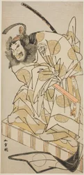 De acteur Nakajima Mihoemon II als Bomon no Saisho Kiyotada in het stuk Oyafune Taiheiki, uitgevoerd in het Ichimura Theater in de elfde maand, 1775