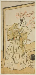 De acteur Nakamura Juzo II als Akita Jonosuke in het stuk Onna Aruji Hatsuyuki no Sekai, uitgevoerd in het Morita Theater in de elfde maand, 1773