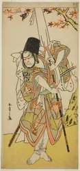 De Acteur Nakamura Nakazo I als Katsuhei, Dienaar van een Vorstelijke Familie, in het Toneelstuk Uta Kurabe Tosei Moyo, Opgevoerd in het Morita Theater in de Elfde Maand, 1779