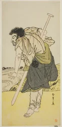 De acteur Nakamura Nakazo I als de afvallige monnik Dainichibo in het stuk Edo Meisho Midori Soga, uitgevoerd in het Morita Theater in de tweede maand, 1779