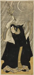 De acteur Nakamura Nakazō I als de dondergod, een incarnatie van Kan Shōjō, in het toneelstuk 