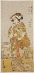 De acteur Nakamura Noshio I als een drakenmaagd vermomd als Tamanami, in het stuk Oyafune Taiheiki, uitgevoerd in het Ichimura Theater in de elfde maand, 1775