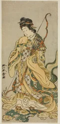 De Acteur Nakamura Noshio I als de Godin Benzaiten van Enoshima in het Toneelstuk Onno Aruji Hatsuyuki no Sekai, Uitgevoerd in het Morita Theater in de Elfde Maand, 1773