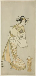 De acteur Nakamura Noshio I als de geest van de courtisane Takao, in de Shosagoto-dansreeks "Sono Utsushi-e Matsu ni Kaede" (Een schaduwbeeld van den en esdoorn), de laatste scène van deel twee van het stuk Keisei Momiji no Uchikake (Courtisane in een Over